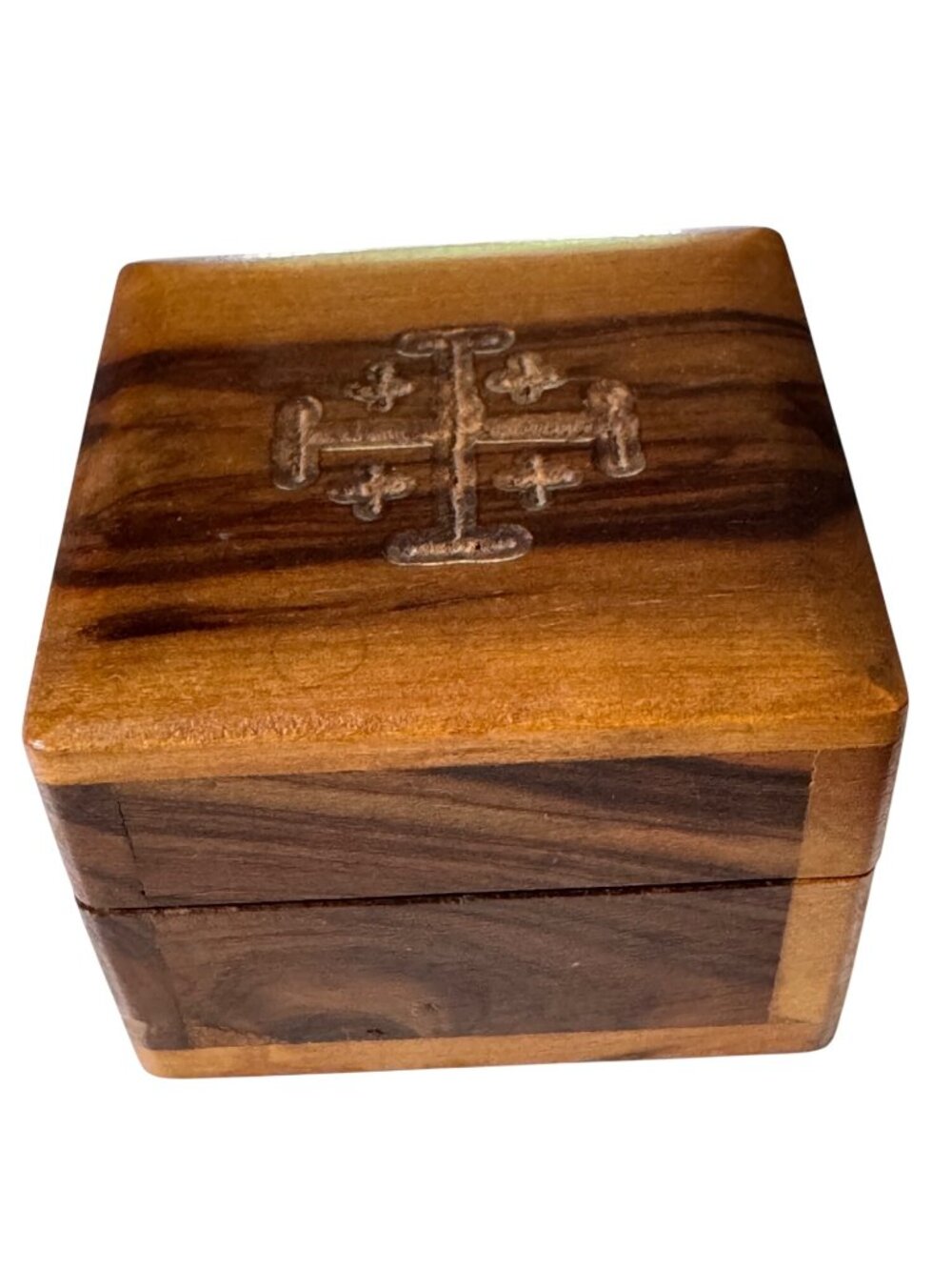 Handcrafted Olive Wood Keepsake Rosary Box Jerusalem Cross Bethlehem Israel 2" - Picture 6 of 12